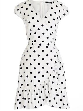 J Crew Size 2 White and Black Polka Dot V-Neck Dress